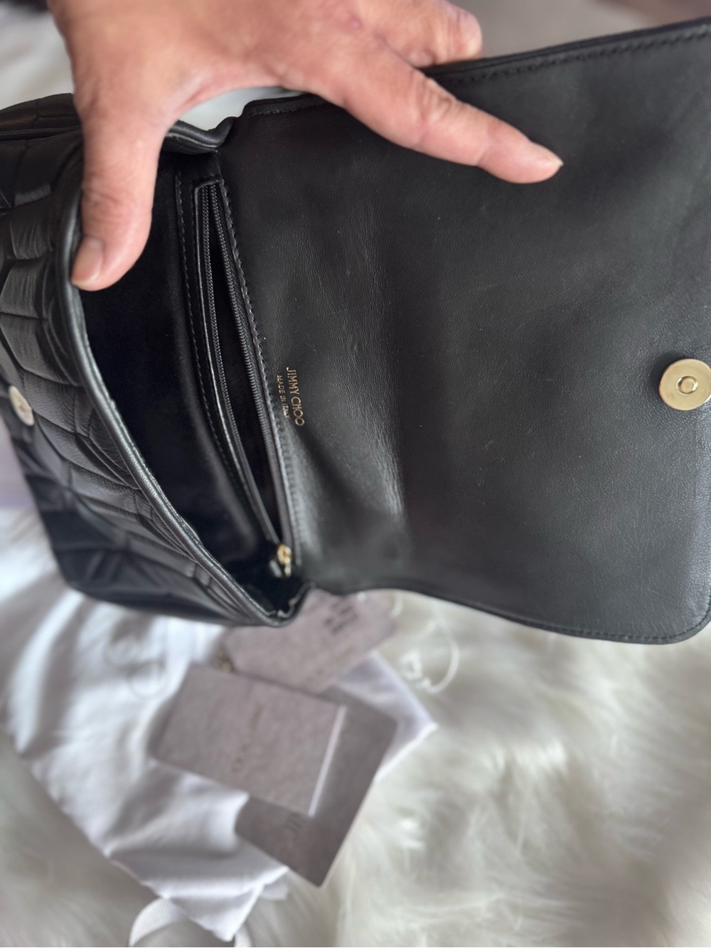 Jimmy Choo Black Quilted Leather Crossbody with Gold JC Logo - Picture 6 of 7